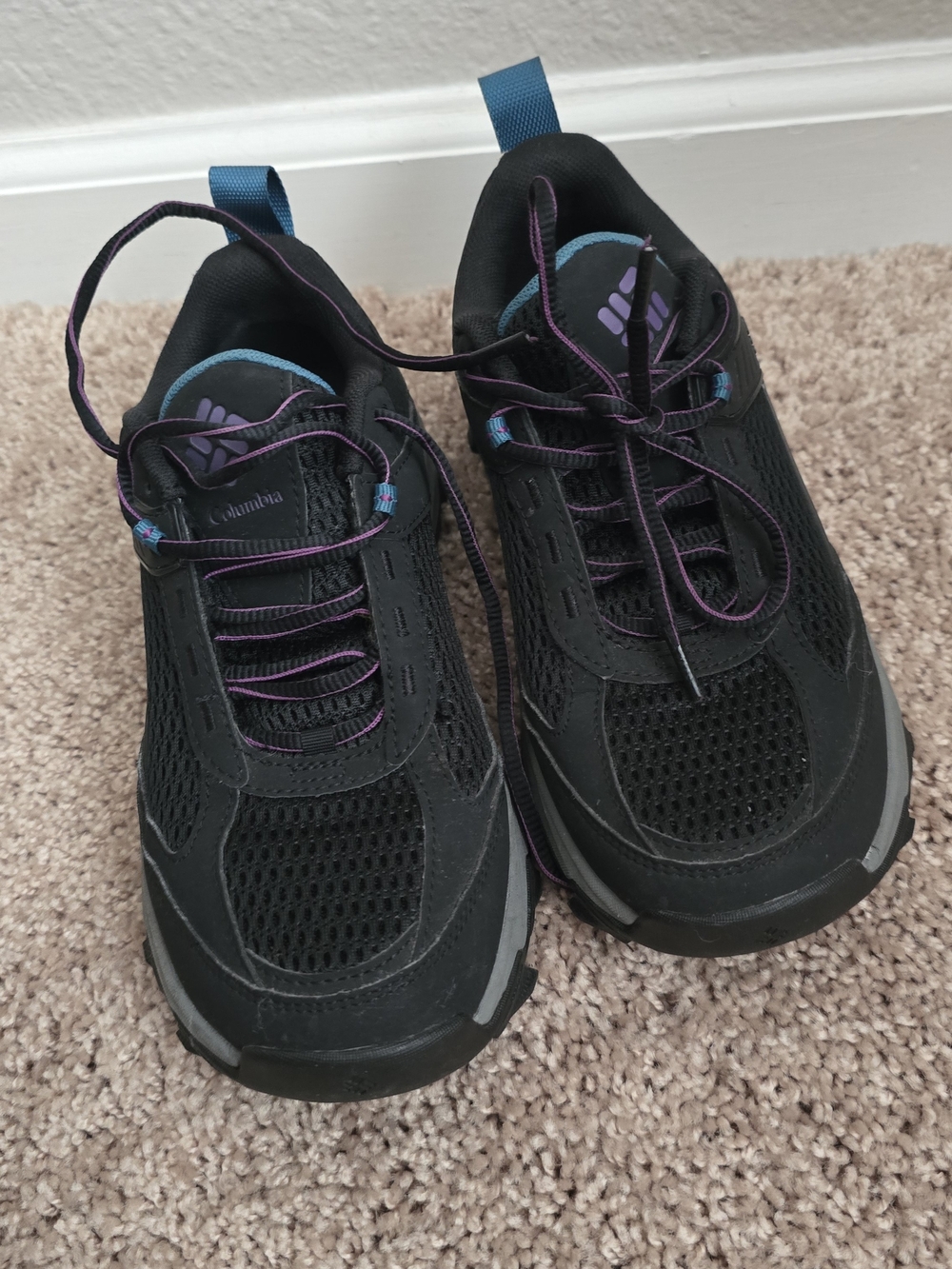 Columbia Women's Black Athletic Shoes with Purple and Blue Accents